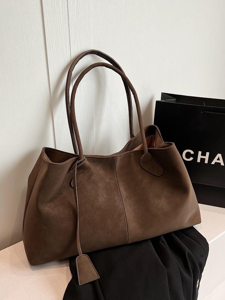 2025 Women Faux Suede Large Capaci Handbag High Quality Solid Color Tote Bag Versatile Retro Designer Shoulder Bags Commuter Bag