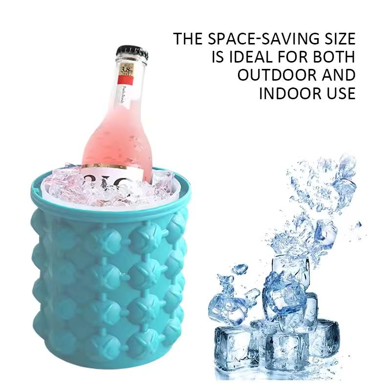 Portable Silicone Ice Bucket With Lid Ice Cube Maker Mold Wine Cooler Beer Whiskey Freeze Space Saving Home Bar Kitchen Tools
