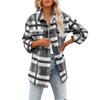 Damen-Hemden mit gebürstetem Karomuster, langärmlig, Flanell, Revers, Knopfleiste, Taschen, Shacket-Jacke, Mäntel