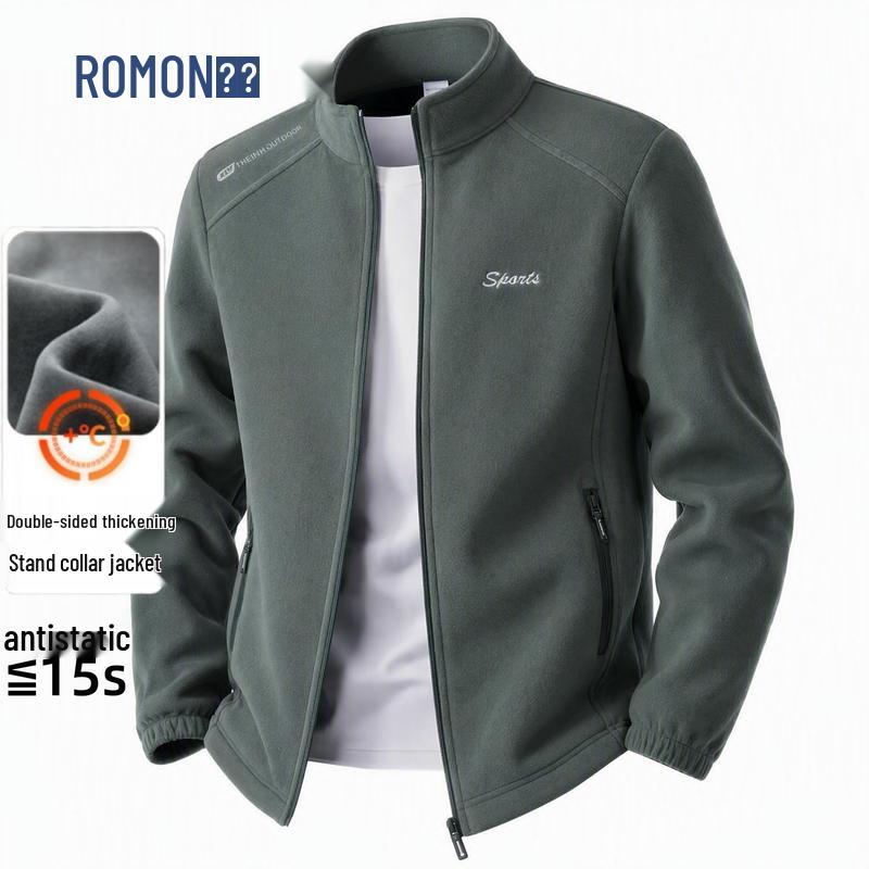 ROMON Men's Fleece Stand-Collar Casual Jacket