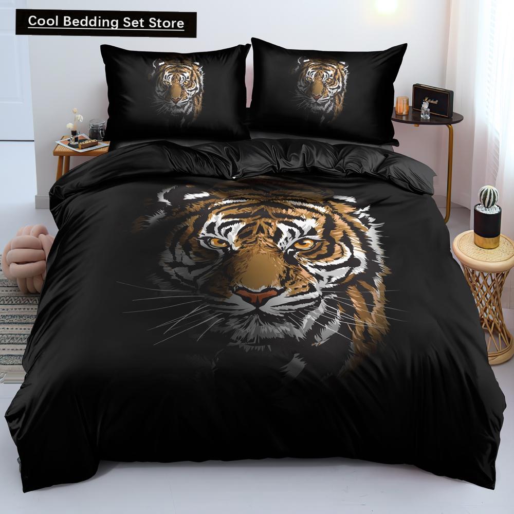 3D Tiger Duvet Cover Soft Comforter Cover Animal Bedding Set Tiger Pattern Quilt Cover for Bedroom Decor 2/3Pcs King Queen Size