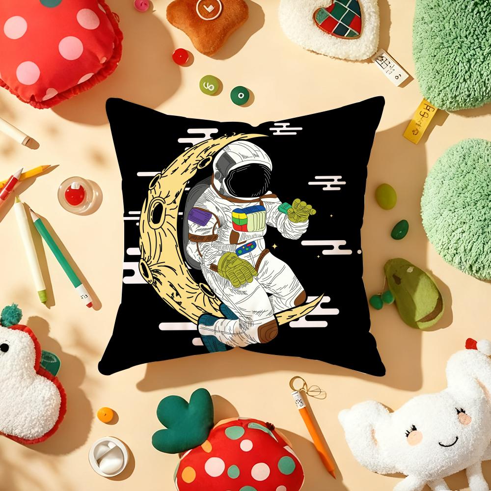 Astronaut Spacewalk Exploration Cushion Cover Plush Fabric Soft DoubleSided Printed Sofa Warm Winter Home Gift Pillow Cover