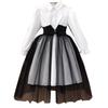Girls' Long-Sleeve Mesh Patchwork Dress with Waistband and Turn-Down Collar