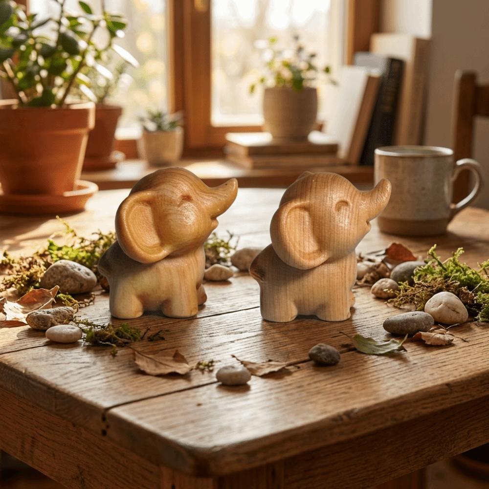Mini Wooden Elephant Statues Intricately Carved Adorable Tabletop Ornament Desktop Decor