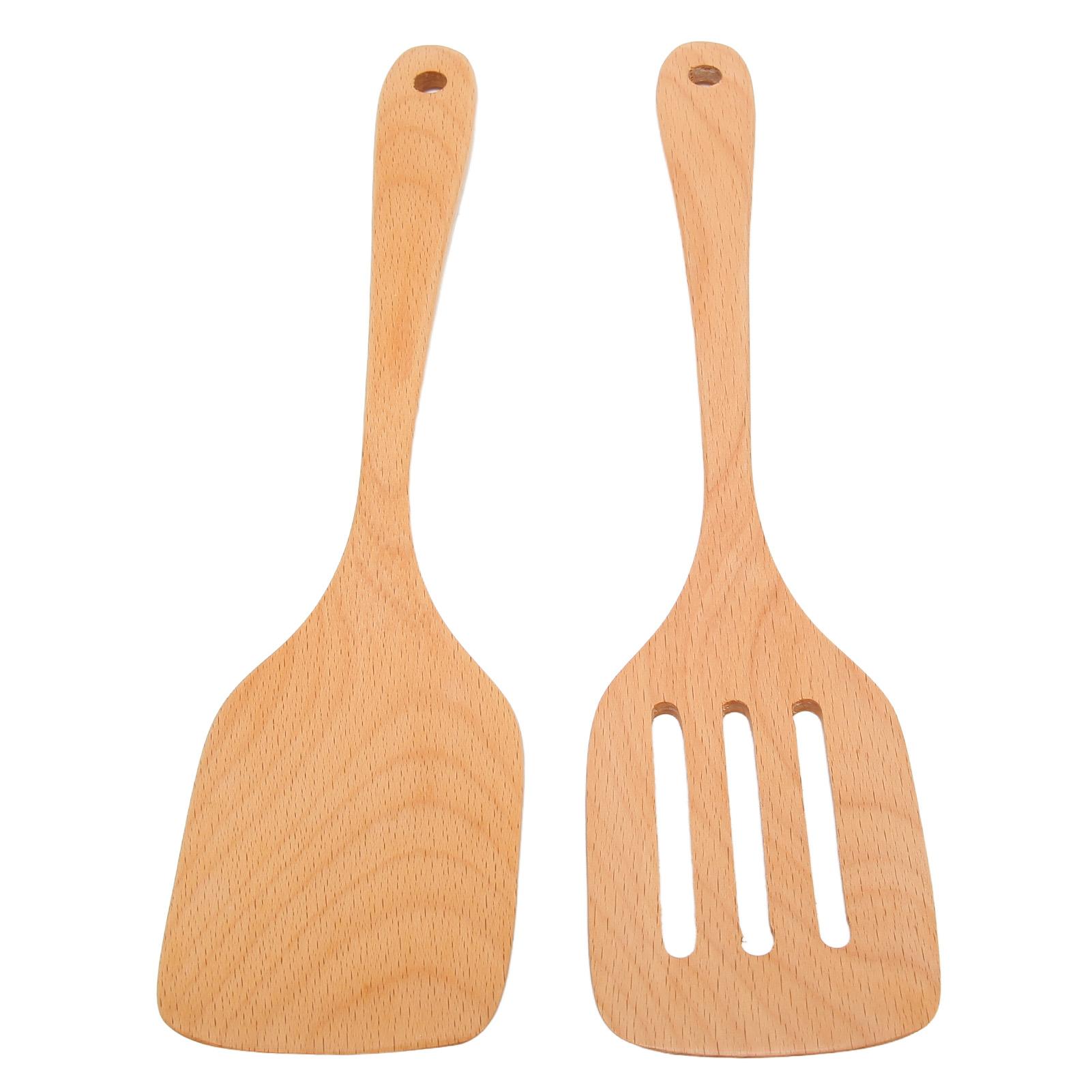 

2Pcs Wooden Spatula Heat Resistant Light Weight Kitchen Cooking Utensils Set for Home Kitchen L