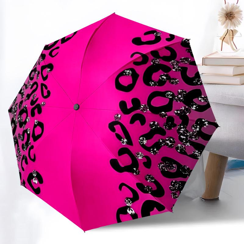 

1pc Pink Leopard Print Automatic Folding Umbrella - 8-Rib Durable Iron Frame, Compact Portable for Daily Travel yy251205086