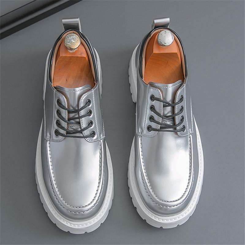 Fashion Fashoin New Men Pointed Black Silver Black Lace Up Height Increasing Casual Leather Shoes Wedding Dress Formal Flats Footwear