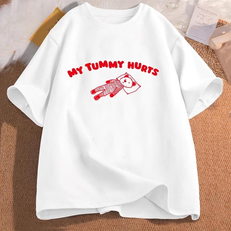 My Tummy Hurts Bear Meme Graphic T Shirts Cotton Short Sleeve Tshirts Oversize Unisex Clothes Funny Print Tees Shirt Unisexs Clothes