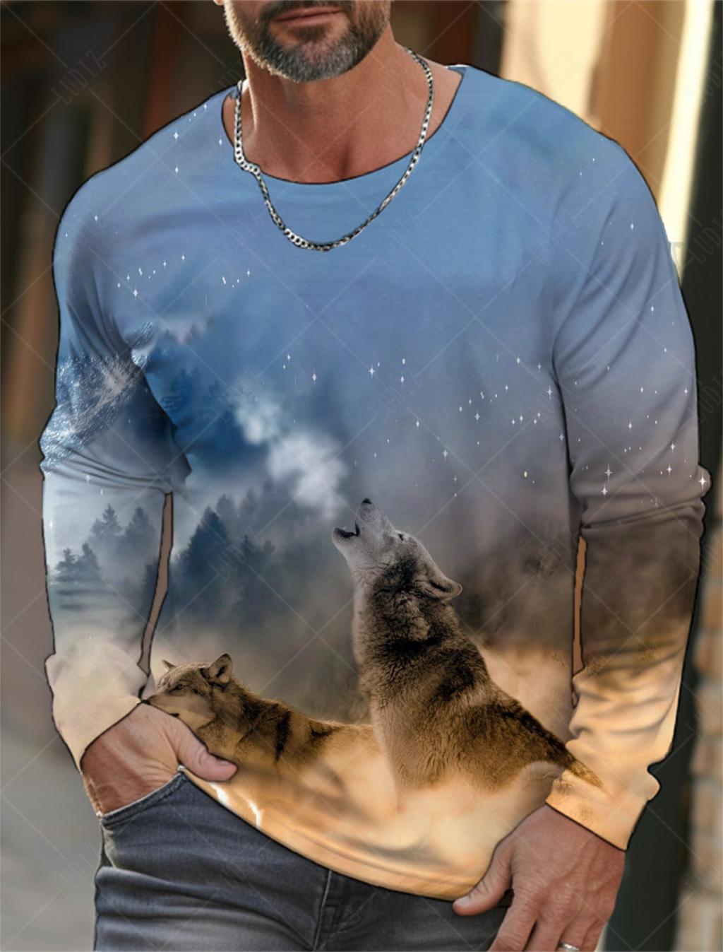 

Винтажная мужская футболка с длинным рукавом, рубашки с 3d принтом, модная одежда с изображением животных и волка, топы с рукавами, мужские уличные топы большого размера 6XL