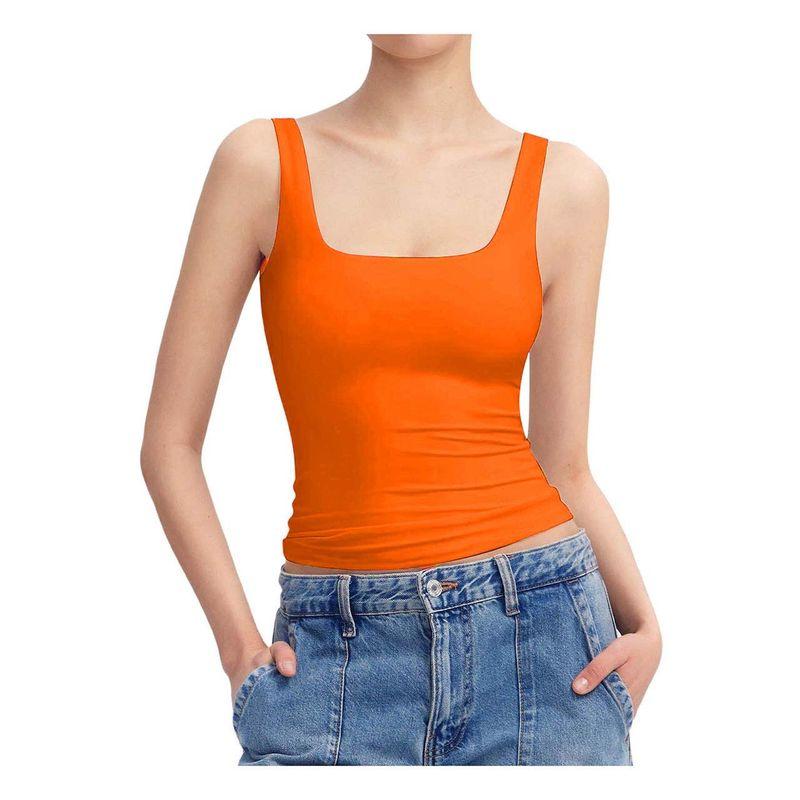 Solid Color Square Neck Sleeveless Top Solid Color Square Collar Sleeveless Open Back Tops Women