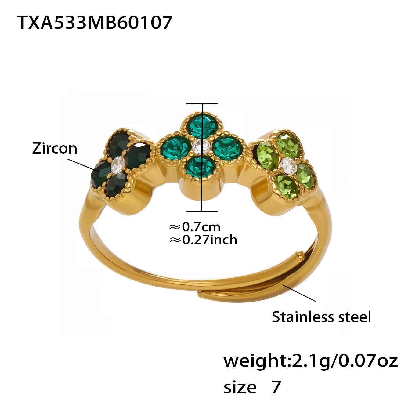 Zircon Four-Leaf Clover Jewelry Set: Necklace, Bracelet, Ring, Earrings - Stainless Steel with Full Diamond Detail.