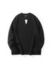Men's Black Waffle Texture Faux Two-Piece Henley Long Sleeve T-Shirt - Korean College Style for Autumn
