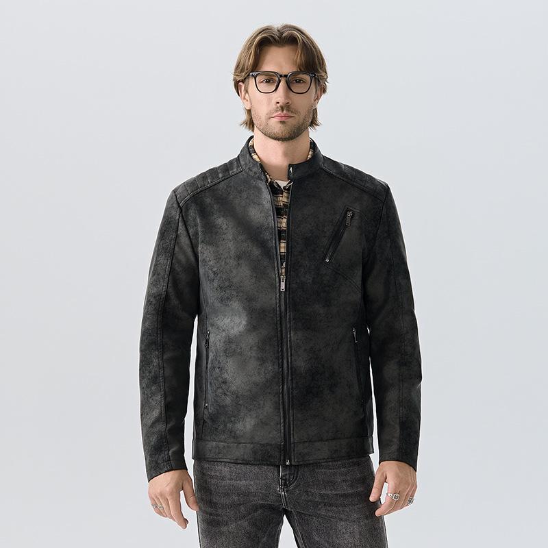 European American Retro Leather Jacket - Vintage Tie-Dye Washed Matte Coat