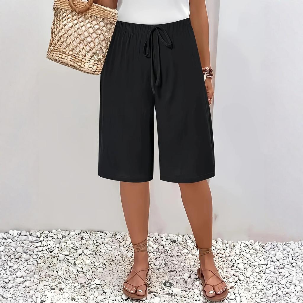 Women’s Loose Fit Knee Length Casual Shorts with Elastic Waistband and Adjustable Drawstring for Everyday Wear