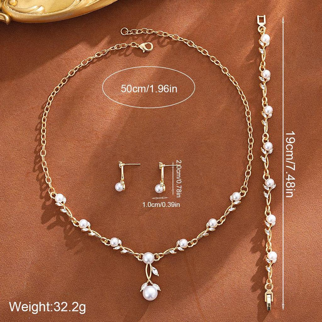 Elegant Pearl Rhinestone Flower Jewelry Set: Necklace, Earrings & Bracelet for Weddings & Banquets