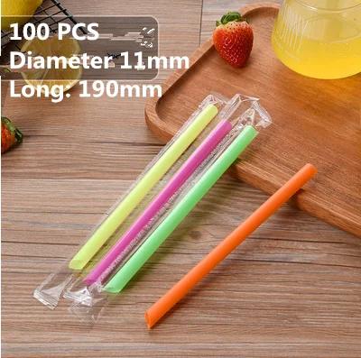 100pc/lot 1.2 cm big Disposable bubble tea straw milk tea milk juice plastic transparent 19/23cm Tea Fruit Drink Straws