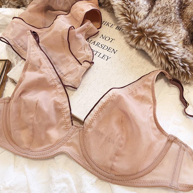Bralette francese ultra sottile per intimo da donna Top reggiseno push up sexy a V profondo Set intimo e mutandine traspiranti comfort estivo