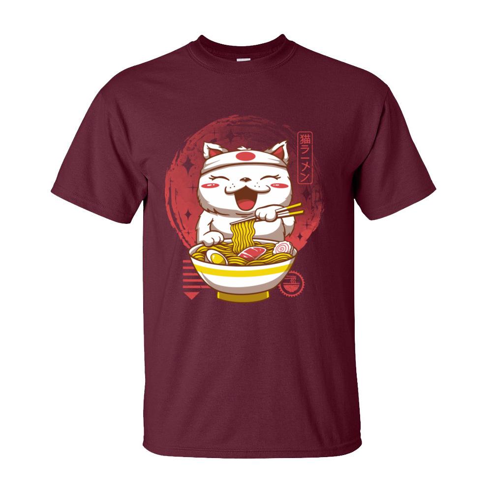 Neko Ramen Tops  Tees Adult Kawaii Cartoon Tshirt Men Graphic Cat Noodle Lover 100 Cotton Short Sleeve T Shirt