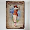 Vintage 1920s Lady Playing Golf Metal Tin Sign 'NEVER UNDERSTIMATE AN OLD LADY WHO CAN GOLF' Wall Decor for Home Man Cave Bar Cl