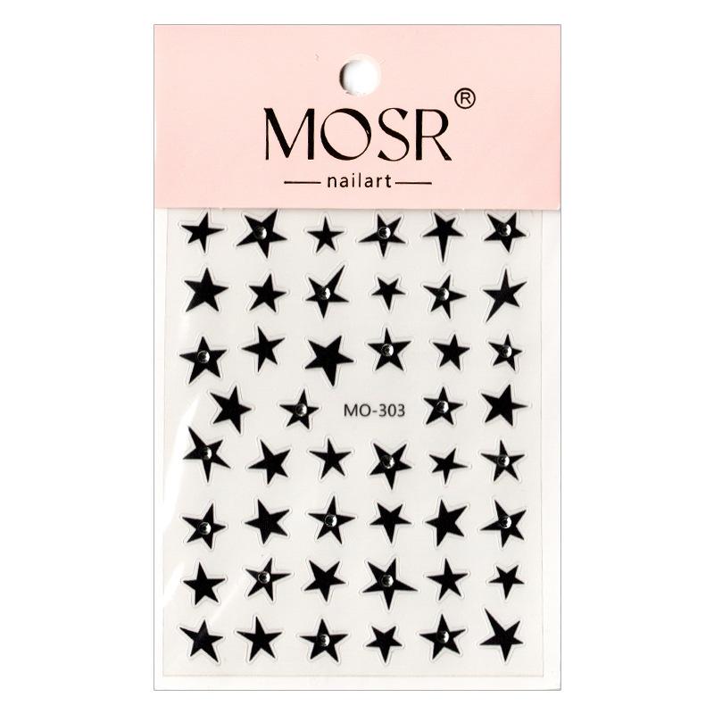 Alien Crystal Rhinestone Nail Stickers: Gold, Silver & Black Stars with Irregular Pentagram Decals