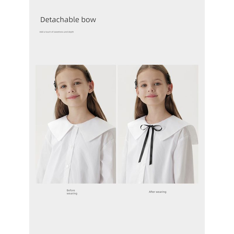 Mark Jenny Girls' Bow-Tie Lapel Shirt, Kidsren's Pure Cotton Shirt, 2026 Spring New Style 250173