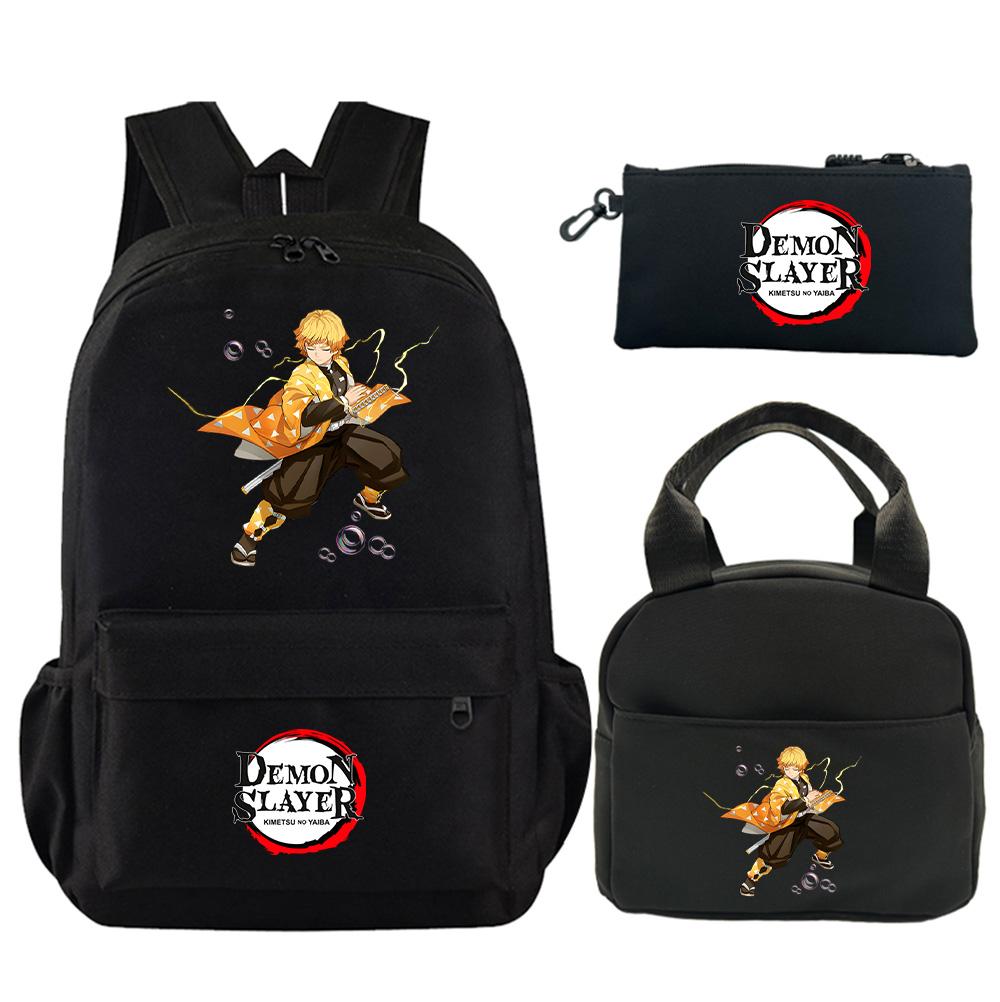 3Pcs/set Anime Demon Slayer Printed Backpack with Shoulder Bag Pencil Case for Teenager Student Large Capacity Waterproof Schoolbag