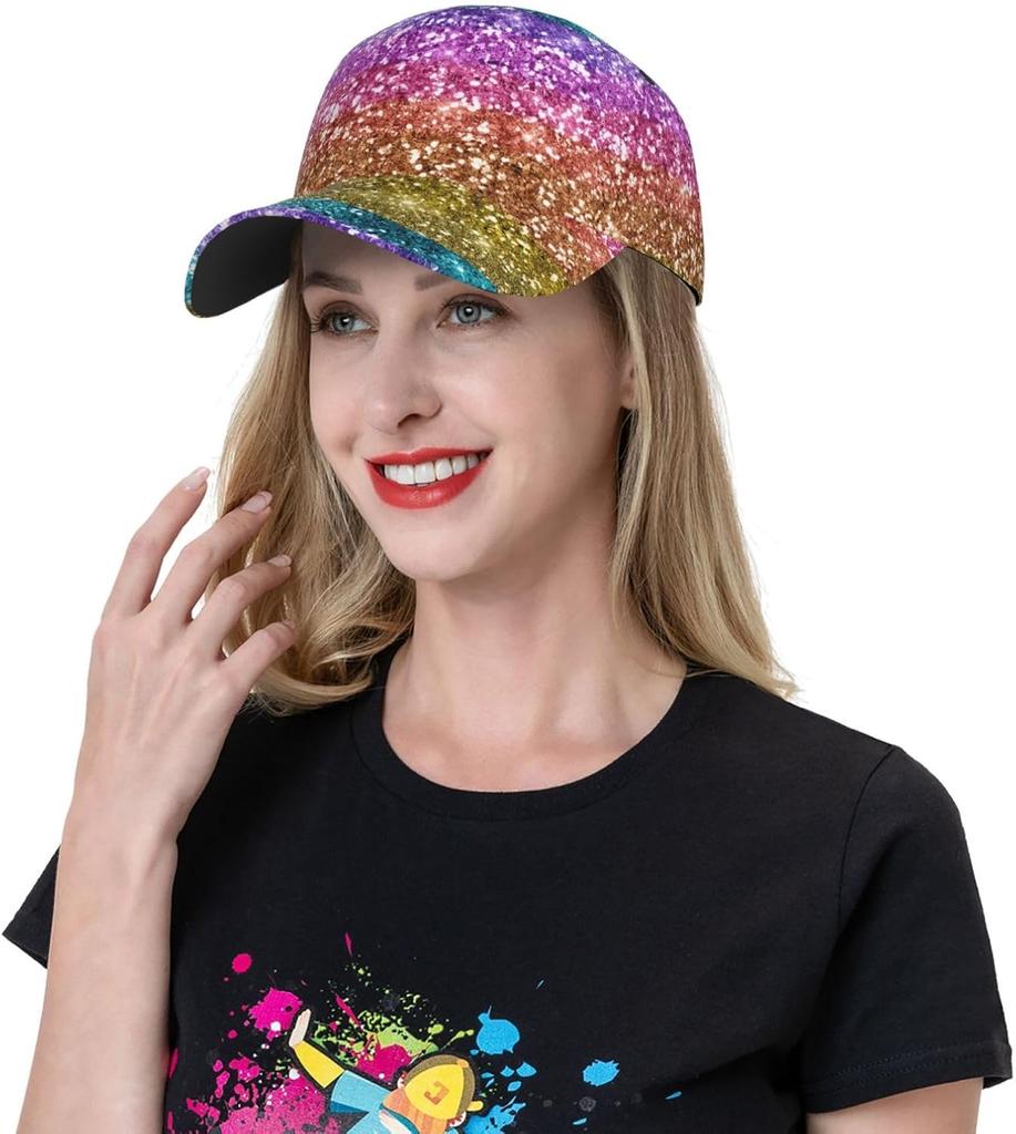 Glitzer Regenbogen Print Baseballkappe Verstellbare Golf Dad Hut für Männer und Frauen Trucker Cap mit gebogenem Schirm Snapback Kappe