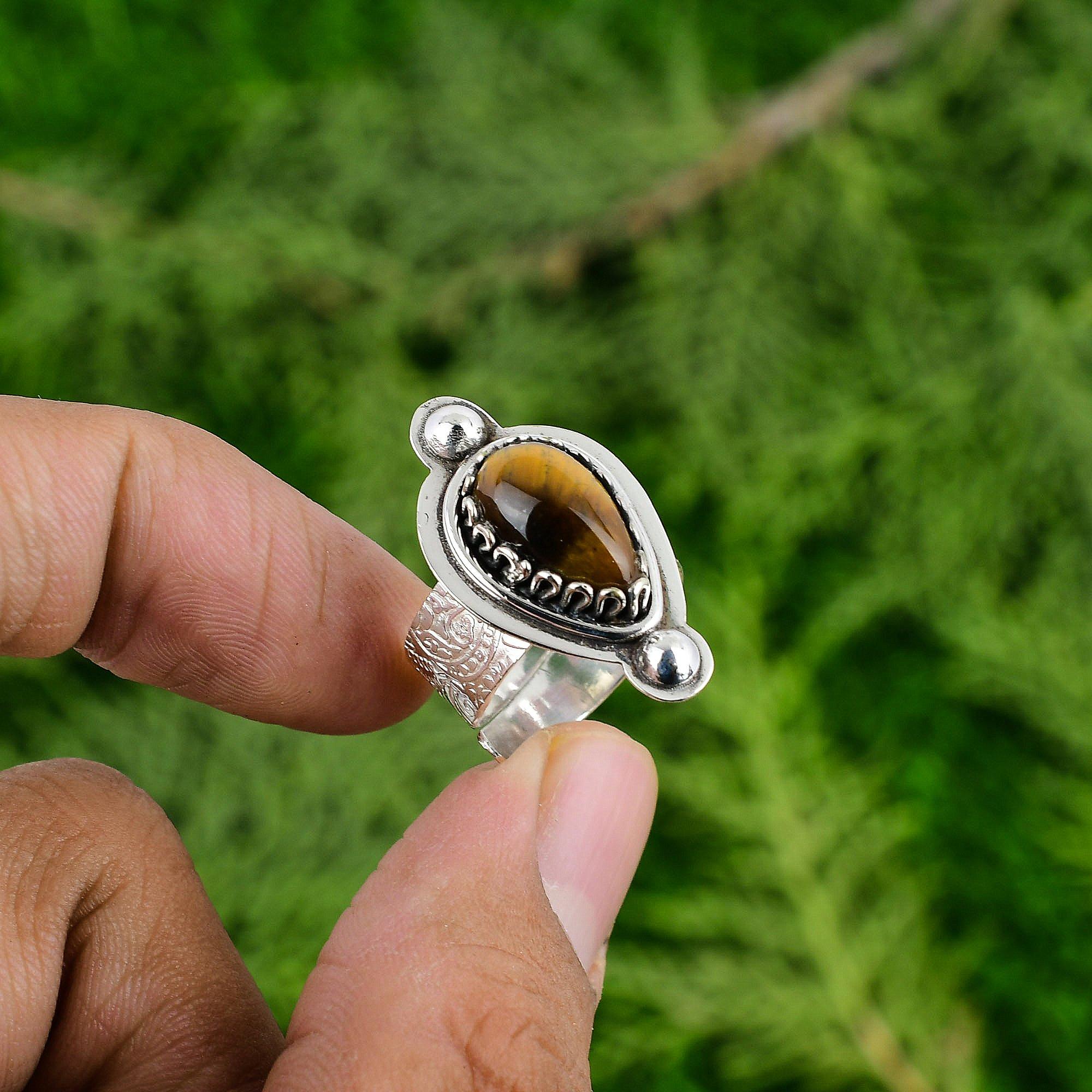 

Натуральный Тигровый глаз Заявление Мульти камень Кольцо на день рождения Свадебное кольцо Стерлинговое серебро Adjustable