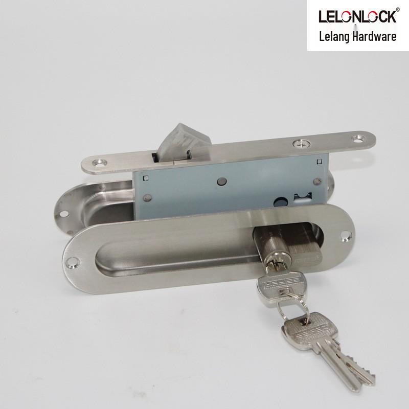 Brushed Stainless Steel Recessed Sliding Door Hook with Oval Hidden Pull Handle for Interior Doors Single 304 Stainless Steel Hidden Handle