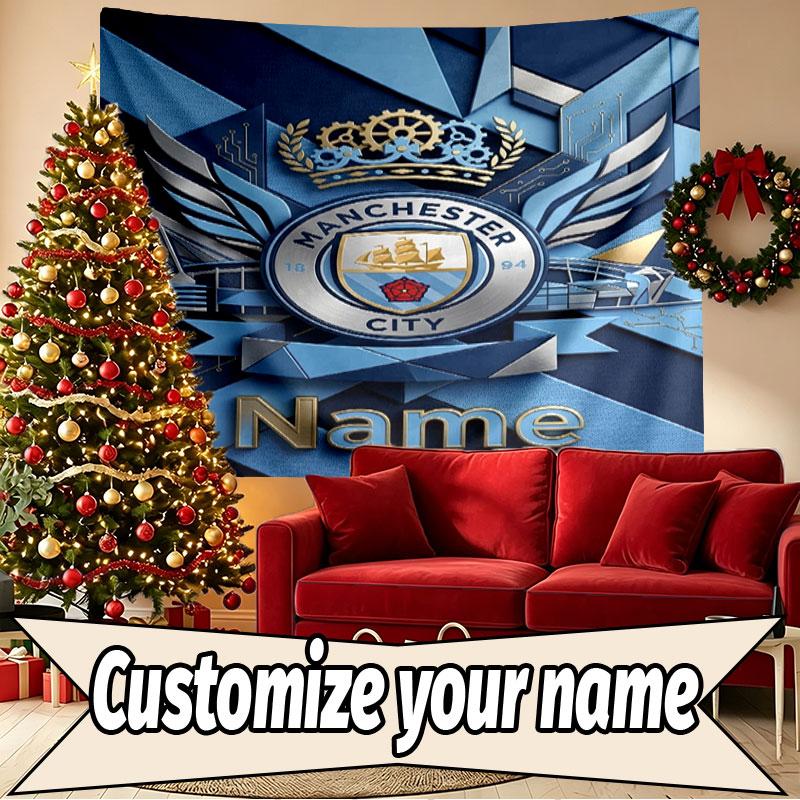 Custom Name Personalized Manchester City Print Tapestry, Wall Art Decor, Bedroom, Dorm, Apartment, LivingRoom, Party Backdrop, Gift for Birthday