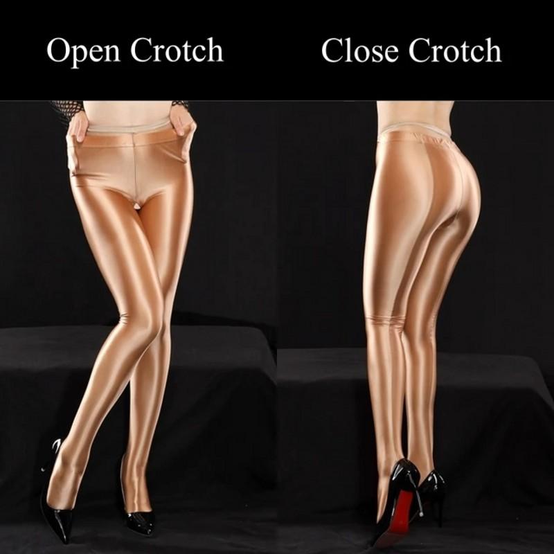 High Elastic Sexy Skinny Leggings Oil Shiny High Waist Satin Tights For Female Night Club Pole Dance Women Thigh High Stockings