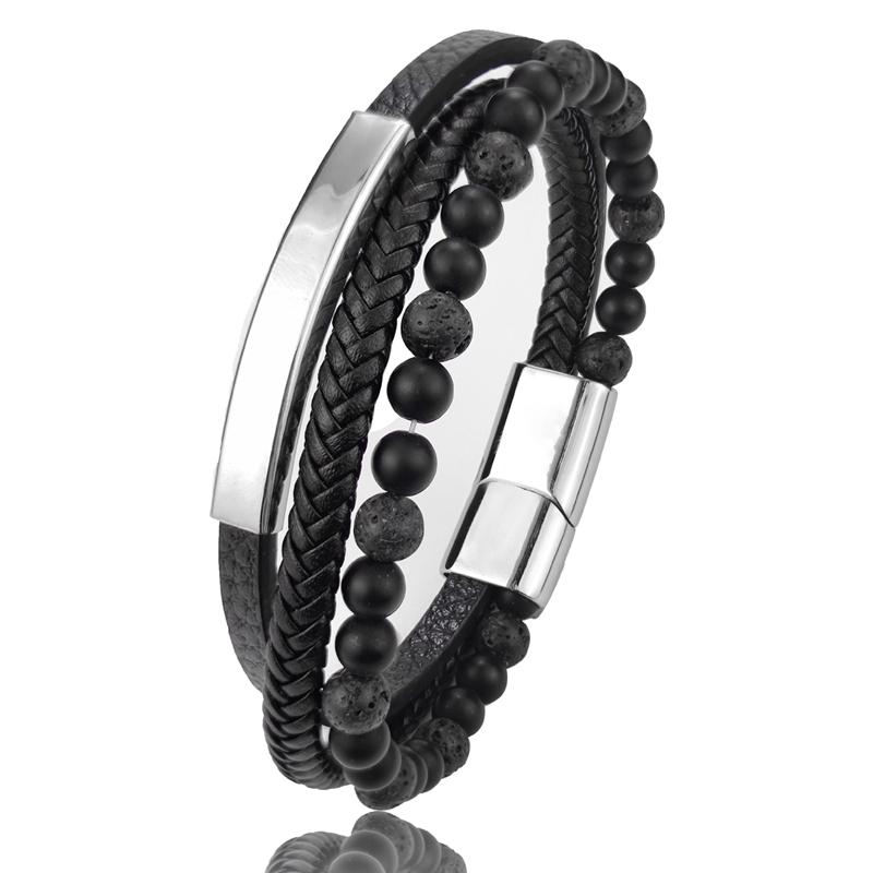 High Quality Luxury Accessories Bracelet Men's Fashion Gift Black Genuine Leather Bracelets DIY Combination Wild Handsome Gift