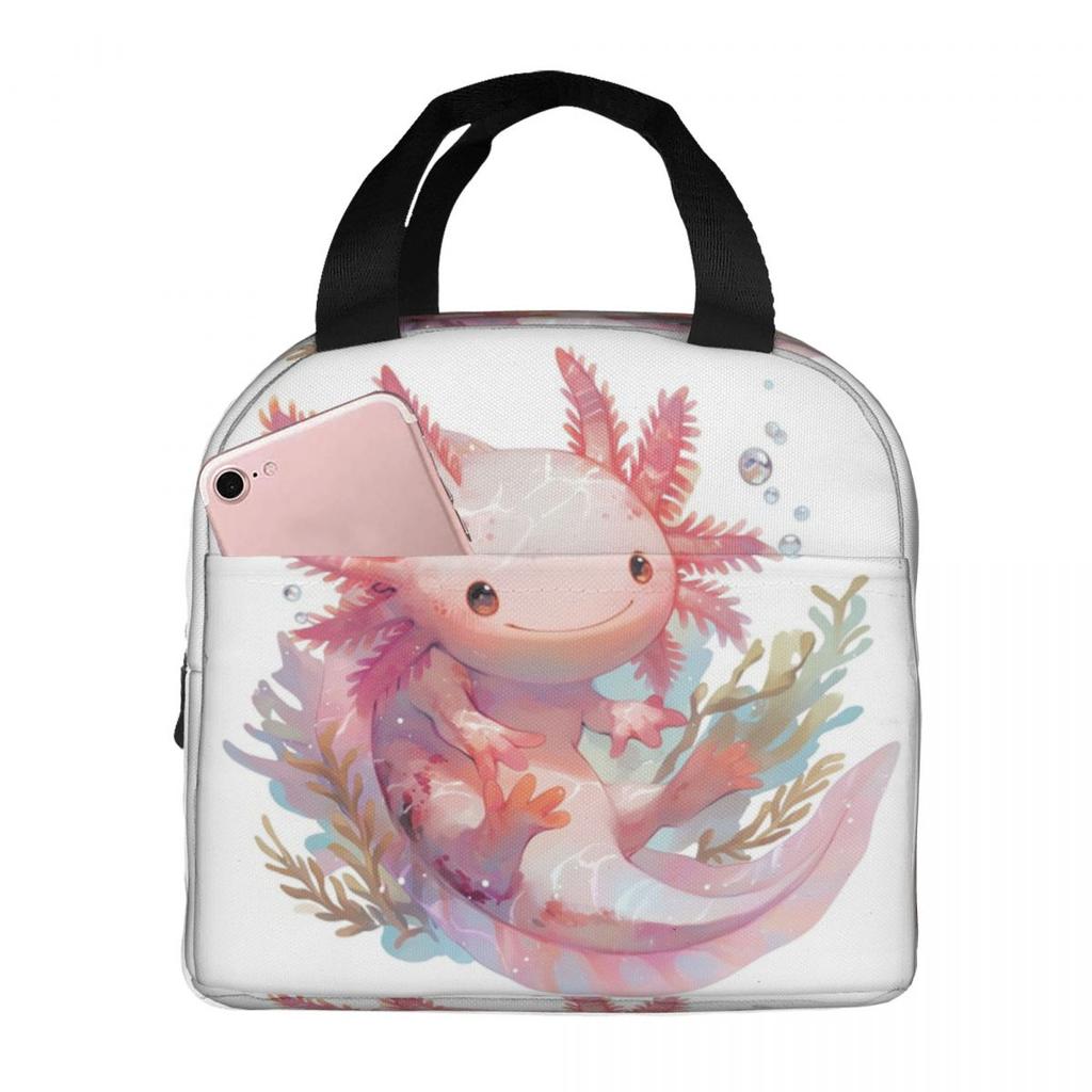Cute Cartoon Axolotl In Coral Reef Insulated Lunch Bag for Women Children Leakproof Food Boxes Thermal Lunch Box Tote