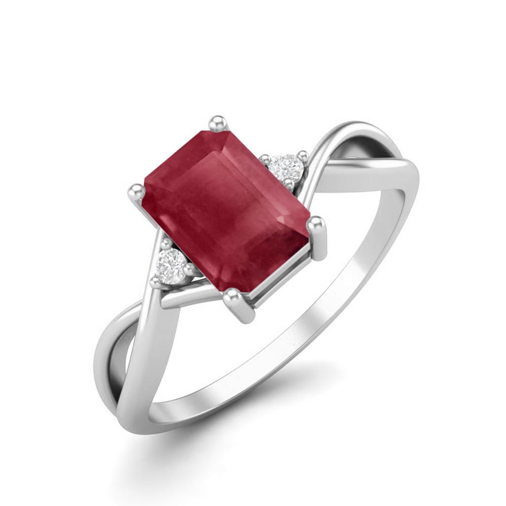 7x5mm Octagon Shape Ruby 925 Sterling Silver Women Split Shank Engagement Ring