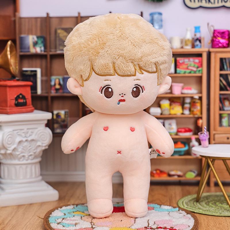 20cm Cotton Star Doll with Skeleton & Frizzy Hair - Nude Plush Doll