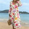 Fashionable lady's V-neck mid-length casual long-sleeved dress