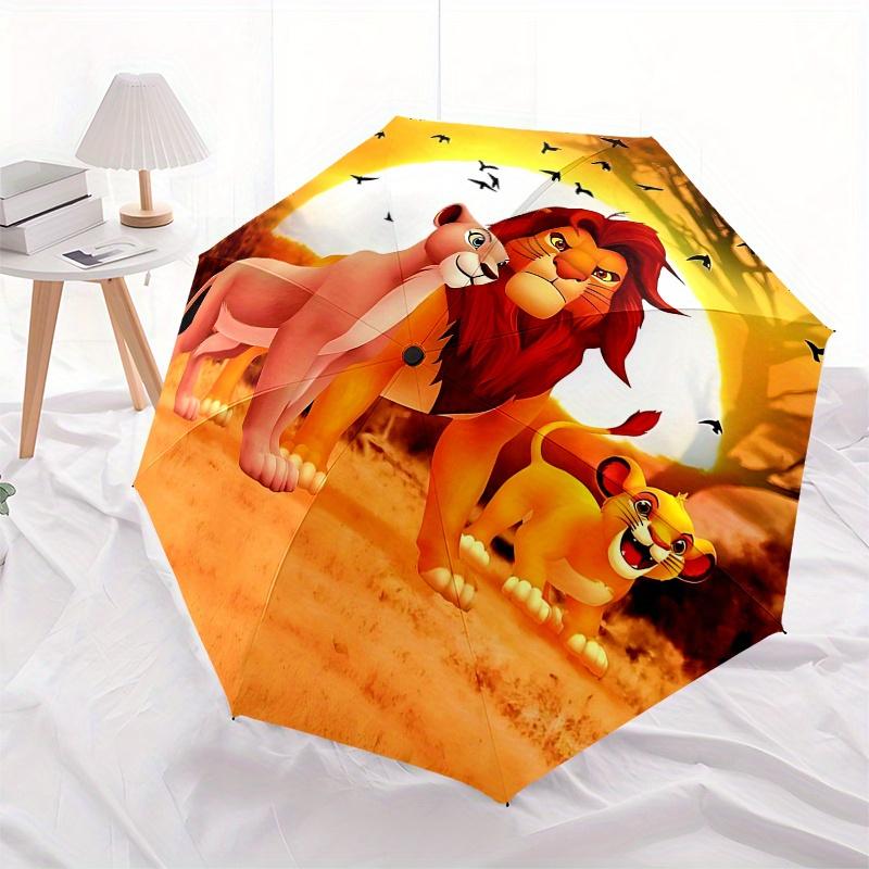 1 Paraguas Plegable Portátil de 8 Varillas Temático del Rey León, Simba, Colorido, Apertura Automática para Hombres y Mujeres, Un Compañero Compacto para Viajes Diarios Adecuado para Lluvias Diarias