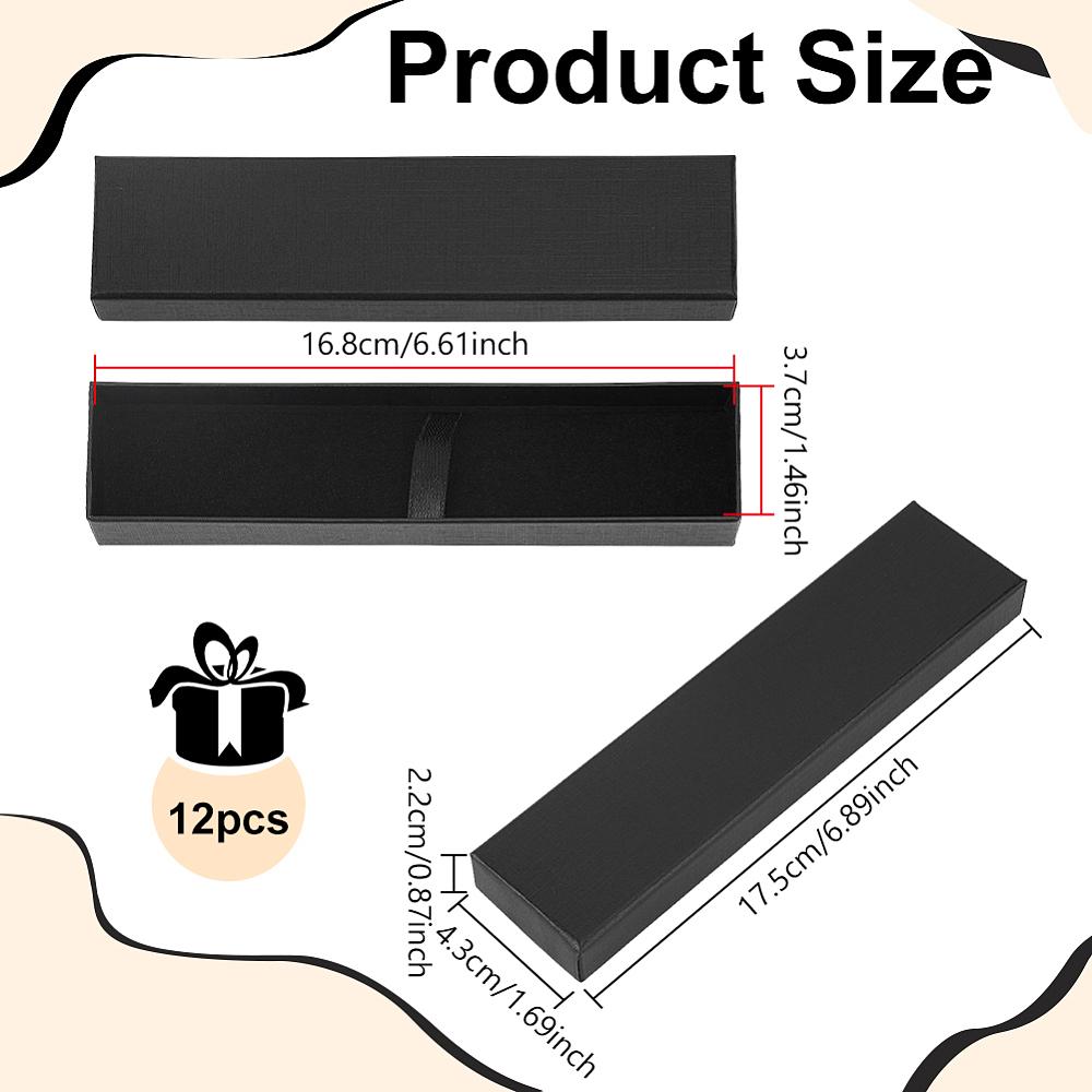 12pcs Paper Pen Gift Boxes wtih Velvet Inside Rectangle Black 17.5x4.3x2.2cm