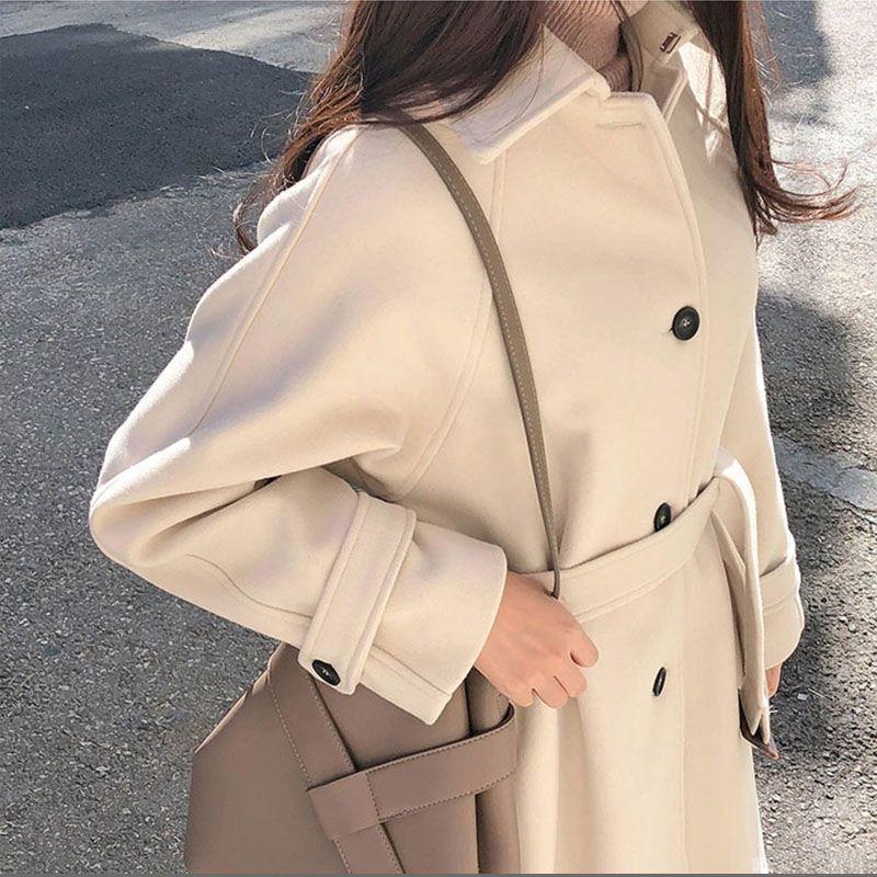 Padded and Thickened Winter Medium and Long Loose and Thin Woolen Coat Women's Autumn Woolen Coat