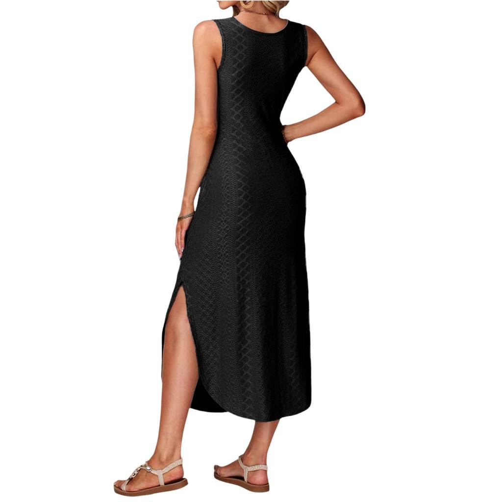 Women's summer long dress, sleeveless, side slit long vest dress