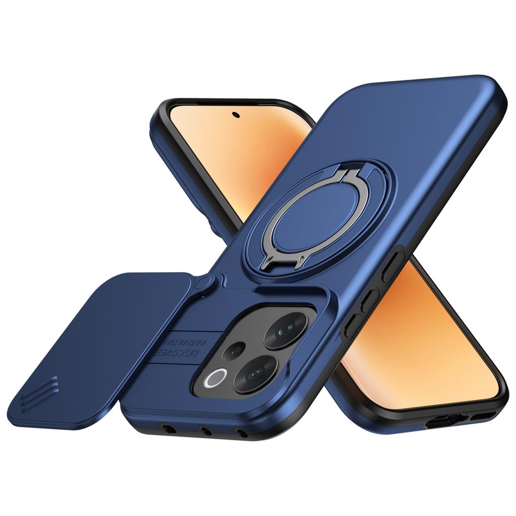 Sliding Camera Lens Cover Armor Phone Case For VIVO V70 V2538 V70Elite V2548 Metal Ring Stand TPU Frame Plastic Shockproof Shell