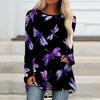Dámské pohodlné tričko s dlouhým rukávem a kulatým výstřihem plus size s jarním potiskem motýlů, ležérní volné tričko střední délky