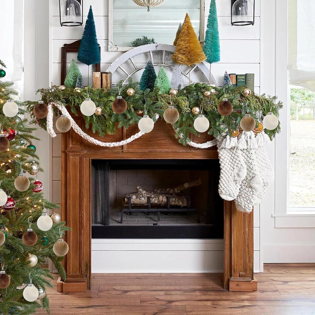 Velvet Christmas Ball Ornaments Set - 15pcs 3.15 inch Flocked Xmas Decorations Ornaments for Christmas Tree Garland Table Centerpiece Festival Decor