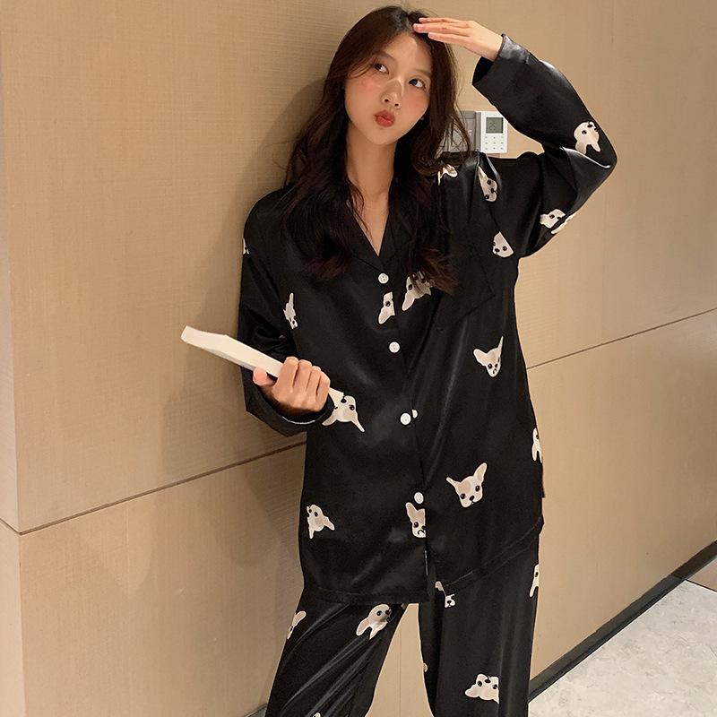 Jacquard French Pajamas Spring And Summer Women'S Long-Sleeved Trousers Floral Casual Loungewear
