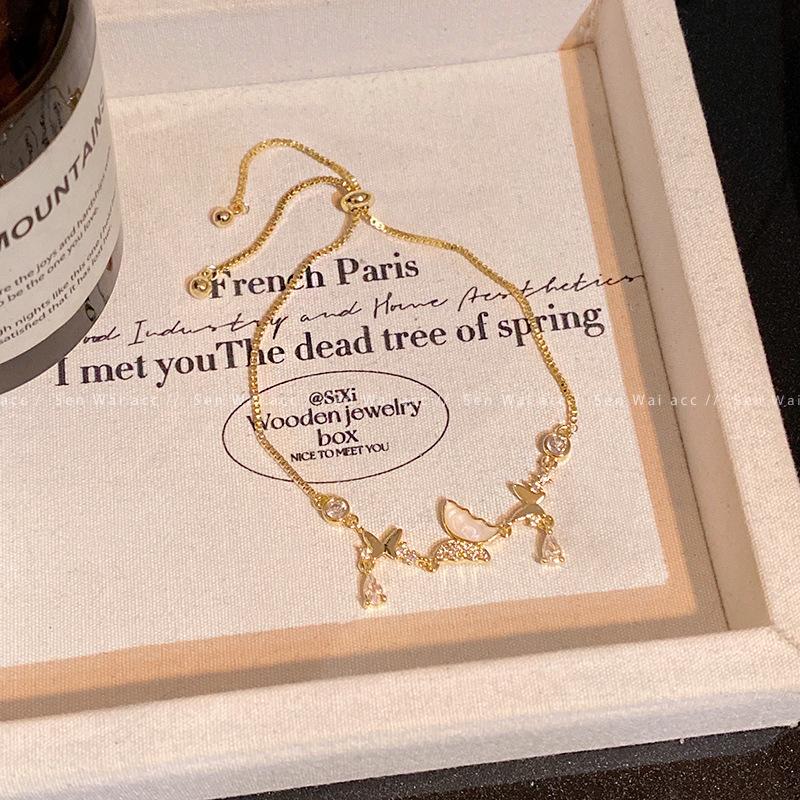 Super fairy micro-inlaid zircon bow bracelet femininity bracelet pull-up jewelry