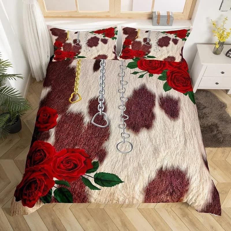 Farm Animal Duvet Cover King Microfiber Cow Fur Print Comforter Cover Patchwork Western Cowhide Bedding Set For Kids Boys Girls