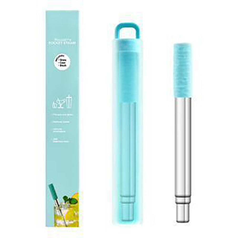 Reusable Telescopic Drinking Straw Set Stainless Steel Metal Folding Straw with Cleaning Brush Portable for Camping Travel