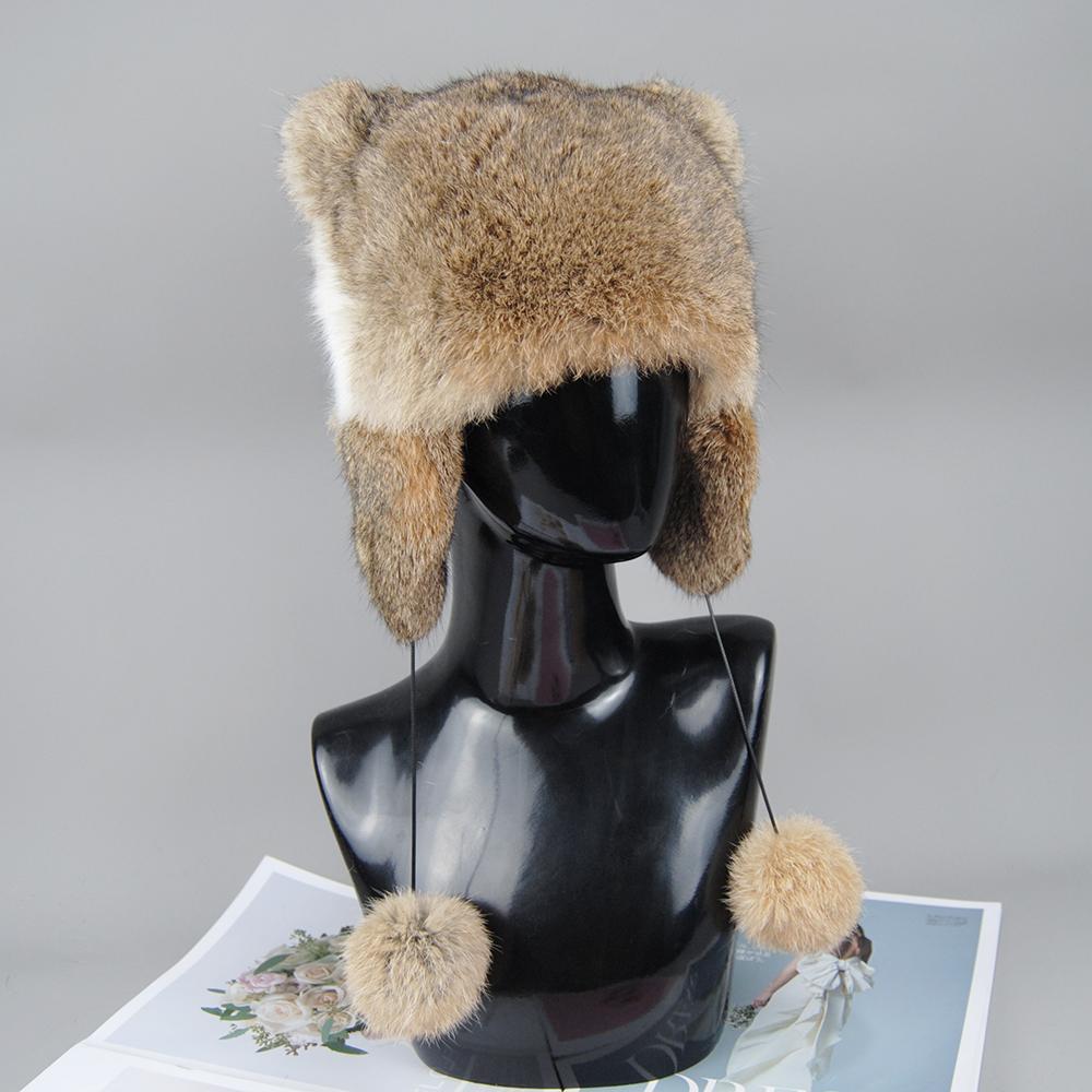 

2026 Women Real Natural Rabbit Hat Winter Rabbit Fur Caps Female Warm Snow Caps Ladies Thicken Fur Hats Beanies Cap Fashion Adjustable 52-60cm