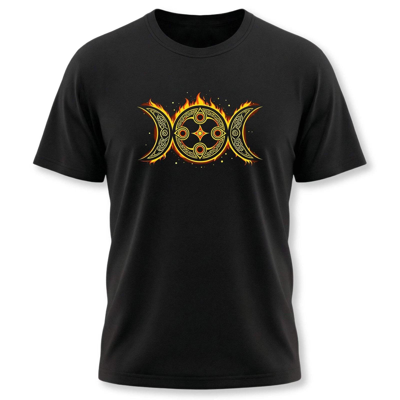 Celtic Triple Moon Goddess T-Shirt | Flaming Symbolic Design Graphic Tee M