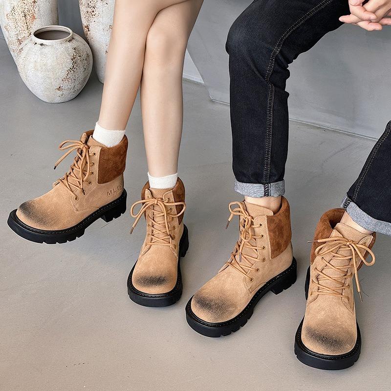 Retro Martin Boots Women's Autumn and Winter New Casual Style Big Head Boots Thick Heel Short Boots